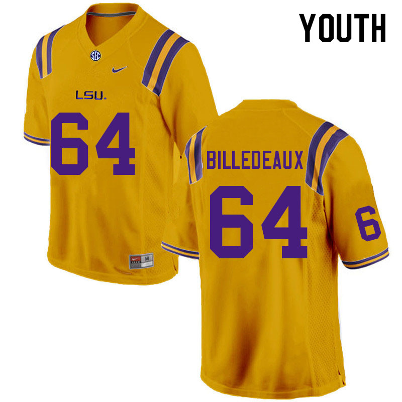 Youth #64 Josh Billedeaux LSU Tigers College Football Jerseys Sale-Gold